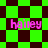 Pixelated green and dark brown checkered background with four instances of pink text reading 'hailey' in different positions.