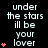 Black background with white text reading "under the stars ill be your lover" and red heart symbols in various quantities.