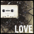 Static pixelated icon featuring a white cassette tape with black squares and gray line on left, dark textured background on right, and large white text 'LOVE' at bottom.