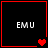 Four black square with red borders display 'EMU' text and changing heart symbols in a
