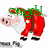 Pixelated Santa-like figure with pig head, red suit, white beard, and green text overlays in four views.