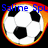 Pixelated soccer ball icon with blue text 'Saline Spl' above it, surrounded by a gradient border of red, orange, and yellow on black background.