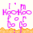 Pixelated pink text 'I'm KooKoo' above orange ground with purple 'fo' letters, animated to shift left-right across frames.
