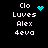 Pixelated text 'Clo Luves Alex 4eva' with cyan heart and starburst icons on black background.