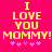 Yellow pixelated text on bright pink background reads "I LOVE YOU MOMMY!" with five purple stars below, two versions side-by-side.