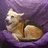 Pixelated dog sits on purple fabric with green text reading 'I luv my dog!' against black background.