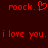 Red pixelated text on dark red background: 'roock.' with heart symbol, 'roock..', and 'i love you. i love you.' in two