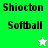 Green and white pixelated text displays 'Shiocton Softball' with a star symbol changing color between frames.