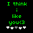 Green pixelated text on black background reads 'I think i like you<3' with white and gray plus signs below.