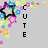 Pixelated star-shaped icon with colorful flower-like patterns and vertical text reading "CUTE" on the left side.