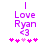 Pixelated purple text 'Love Ryan <3' above five pink stars with one light pink star, on white background.