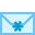 Two pixelated blue and white envelope icons side-by-side, each with a blue flower-like symbol at the bottom center.