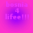 Four identical pixelated text icons arranged in a on a pink-to-purple gradient background, each displaying 'bosnia 4 lifee!!!' with purple and white lettering