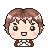 Pixel art character with brown hair and pink cheeks in six expressions: open mouth, closed mouth, and various eye states across two