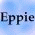 Pixelated image with blue gradient background displaying 'Eppie' text and a female character with long brown hair, light skin, and a neutral expression.