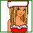 Pixelated cartoon woman in Santa outfit with red background and text fragments across frames.
