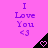 A pink background displays purple text reading "I Love You <3" with a black triangular shape containing a heart symbol.