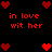 Red pixelated hearts and text reading 'in love wit her' on a black background, arranged in repeating patterns with varying heart counts per section.