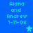 Blue background with cyan pixelated text reading "Alana and Andrew 1-11-08" repeated twice, each followed by a light blue star symbol in different positions.