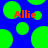 Blue background with scattered green circles and two instances of the word 'Allie' in red text.