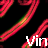 Pixelated red and green curved lines on black background with white text 'vin' in bottom-right corner.
