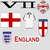 Static pixel art grid of eight distinct England-themed icons featuring red crosses, a white soccer jersey, and the word 'ENGLAND' in block letters.