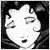 Pixelated grayscale image of a stylized face with closed eyes, dark hair on the right side, and no visible clothing or background details.