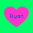 Four pink heart shapes on a green background, each containing the text "Ryan" in blue pixelated font.