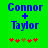 Green background with blue text 'Connor + Taylor' and five red/brown asterisks below, showing two animation states where the third asterisk shifts from brown to red.