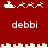 Red background with white pixelated Santa sleigh and reindeer animations above and below the text 'debbi' in four quadrants.