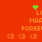 A red background displays two identical pixel art icons with green symbols, orange text, and three orange brackets per icon. The icons alternate between a green heart symbol and a green starburst symbol in animation.