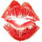 Pixelated red lips with white teeth visible, forming a kissing expression against a plain background.