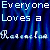 Pixelated text repeats 'Everyone Loves a' in light blue on dark blue background with vertical stripes.