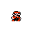 Two pixelated frames of a Super Mario character in red and black attire against a gray background, showing slight pose differences between left and right positions.