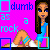 Pixelated image of a woman in blue dress on pink background with 'dumb as a rock' text, showing animation changes between frames.