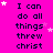 Bright pink background with repeated black text "I can do all things threw christ" and scattered white stars, with a gray rectangle in the bottom-right corner.