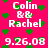 Pixelated pink background with white text 'Colin & Rachel' and '9.26.08' surrounded by green heart shapes.