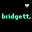 Pixelated teal text 'bridgett bridgett' appears twice on a black background with small beige pixel clusters above and below the text.