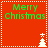 Red square icon with green 'Merry Christmas' text and white Christmas tree symbols in four quadrants.