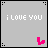 A 4x4 grid of pixelated animated frames showing text transitions and a heart animation on gray backgrounds with pink L-shaped icons at the bottom right.