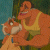 Two cartoon characters in a close embrace, one with a yellow sleeveless top and the other with a white and brown outfit, against a blurred background.