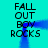 Animated cyan background with black text 'FALL OUT BOY ROCKS' repeated in two vertical , blue pixelated motion trails connecting corresponding text elements