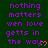 Purple text on dark green background reads "nothing matters wen love gets in the way" with small orange heart symbols, arranged in a pattern