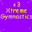 Purple background with white dots, yellow text reading 'Xtreme Gymnastics' and '<3' repeated in a pattern, with a gray rectangle partially obscuring the bottom-right corner