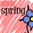 A static icon shows a blue flower with yellow center on a red striped background, with the word 'spring' repeated in black text.
