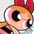 A split-frame cartoon-style buddy icon featuring a Powerpuff Girl character on the left and green text on a dark background on the right, with visible pixelation and dithering effects.