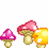 Pixelated mushrooms on white background with pink text warning 'dont eat those mushrooms' in yellow letters