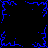 Blue pixelated lightning bolts radiate from a central point against a black background, forming a symmetrical pattern.