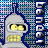 Pixelated robot head with yellow eyes and teeth, blue and white background, vertical text on right side.