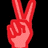 Six pixelated hands in red, orange, yellow, green, blue, and purple make peace signs against a black background.